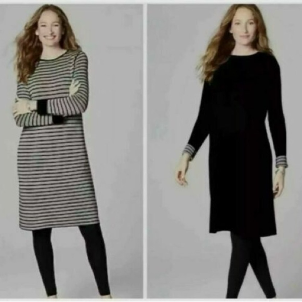 J. Jill Reversible Black and Gray Striped‎ Long Sleeve Sweater Dress